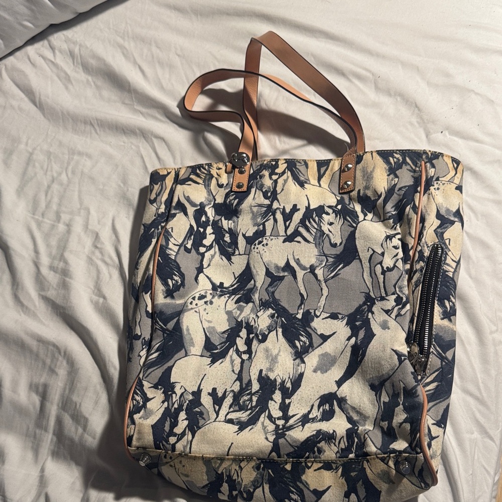 Sam Edelman Blue and Tan Horse Print Tote